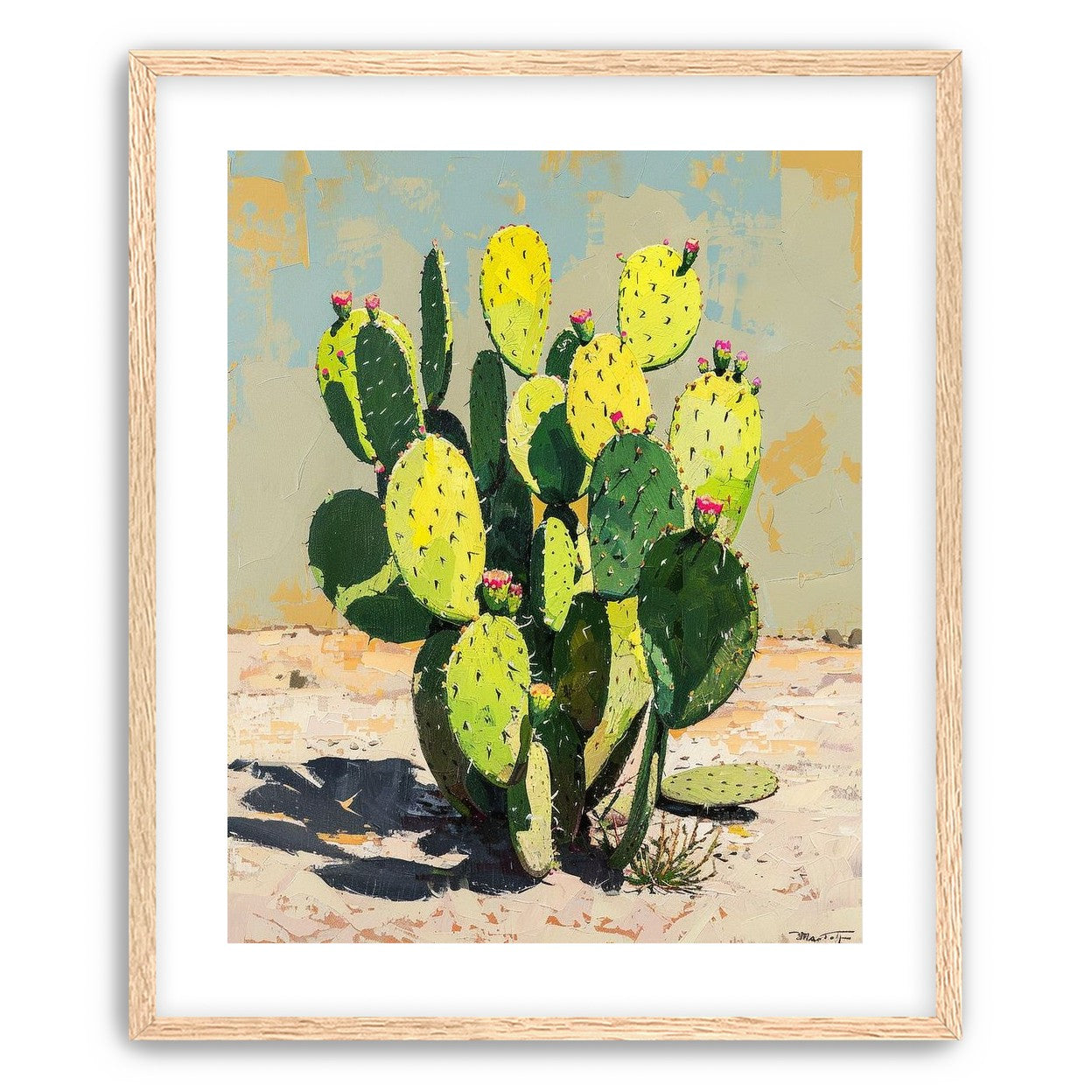 Yellow light on cactus pads