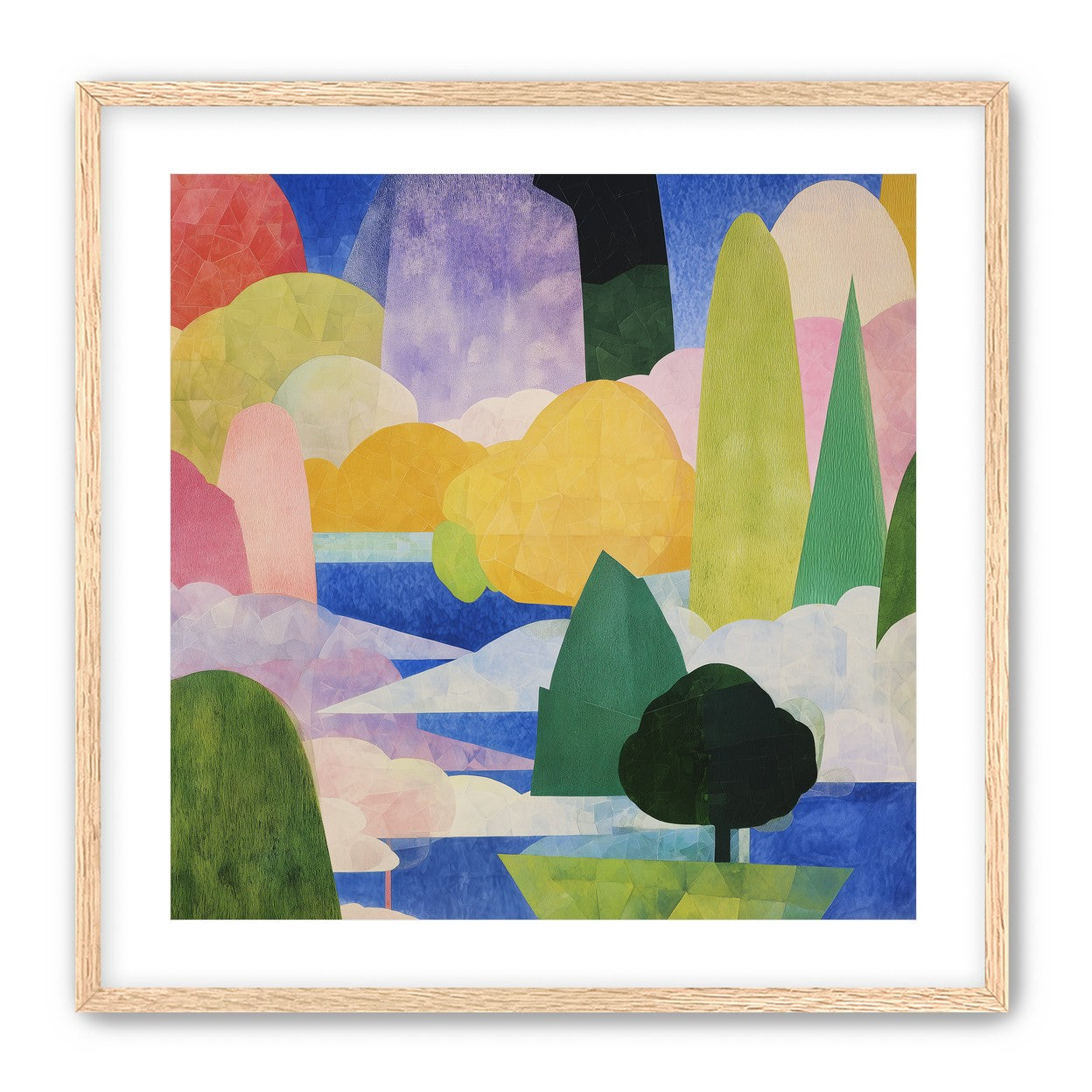 Tall trees over blue water