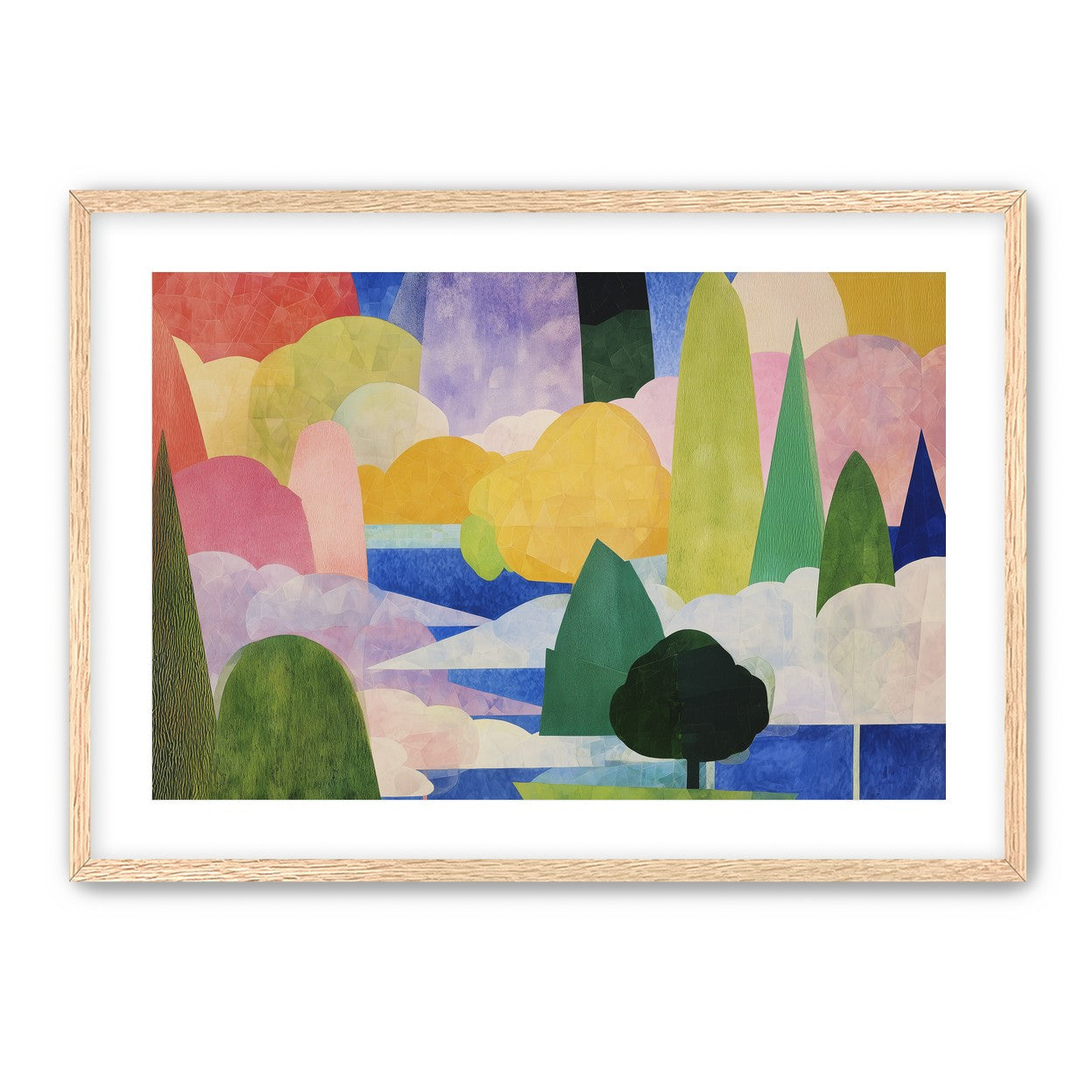 Tall trees over blue water