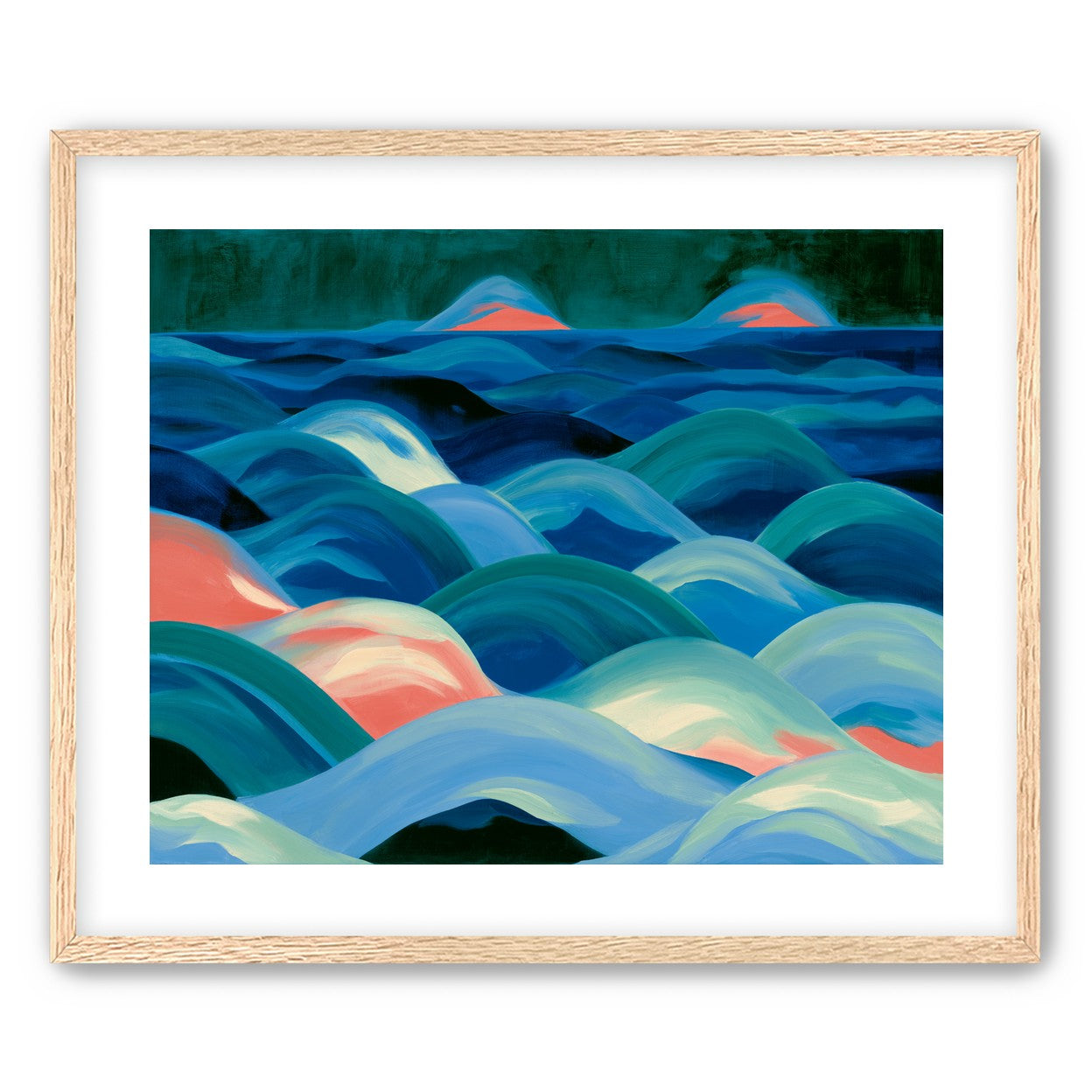 Pink light among blue waves