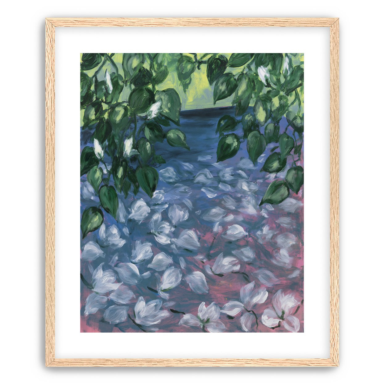 White petals on blue pond