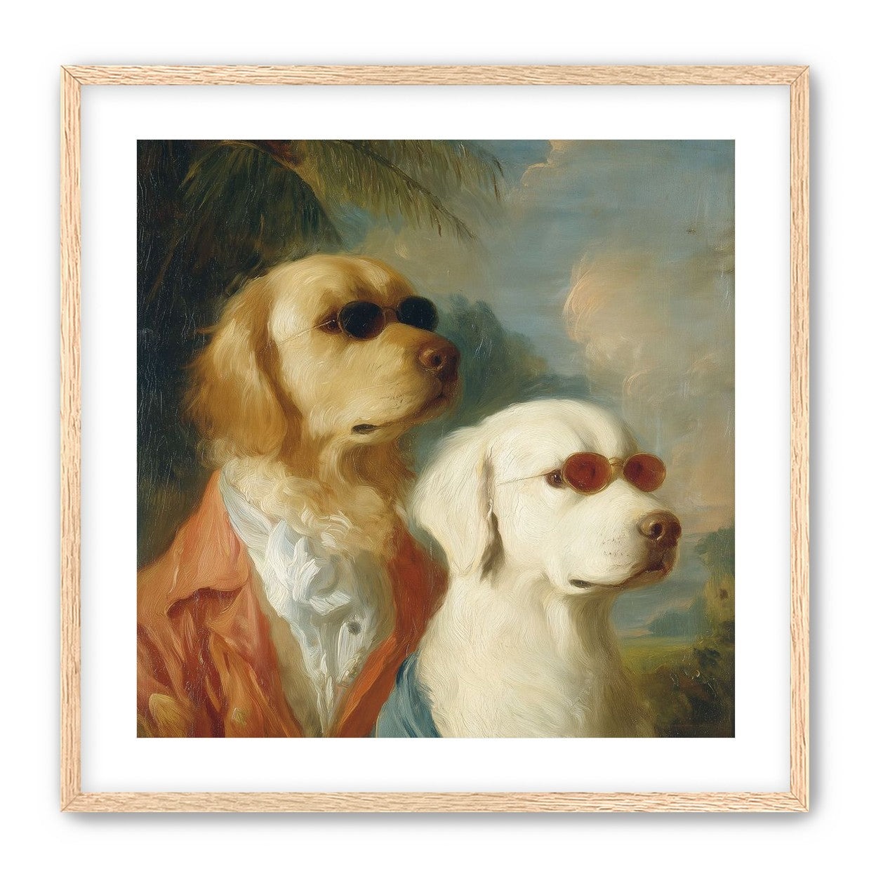 Two dogs in sunglasses