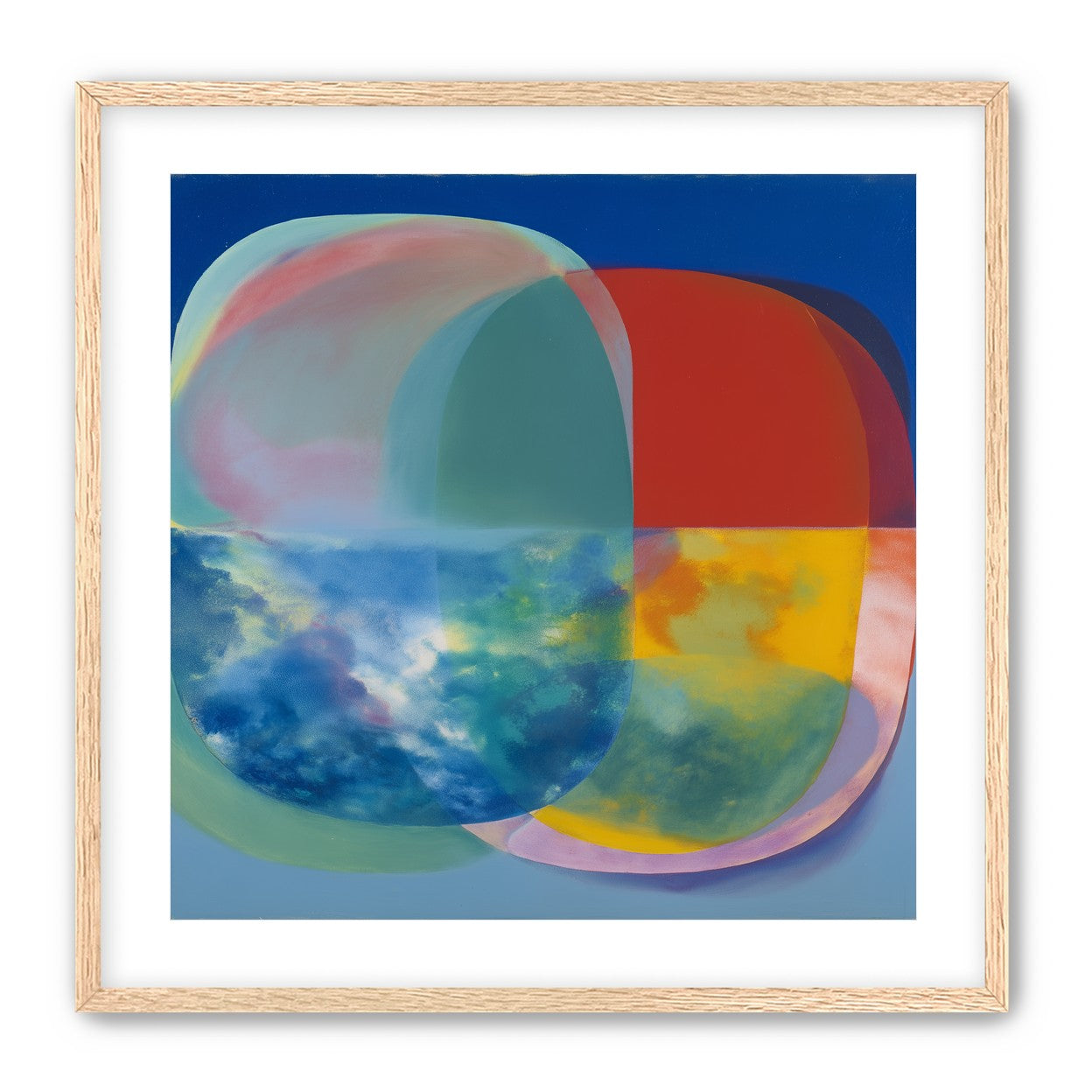 Translucent overlaps on blue field
