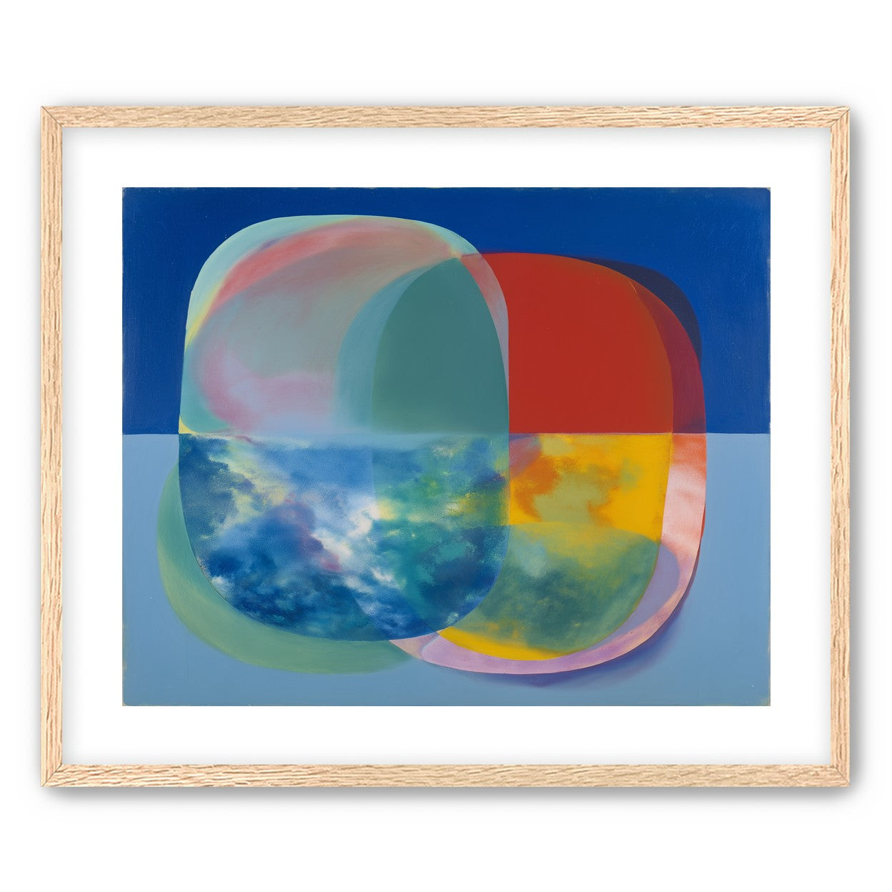 Translucent overlaps on blue field