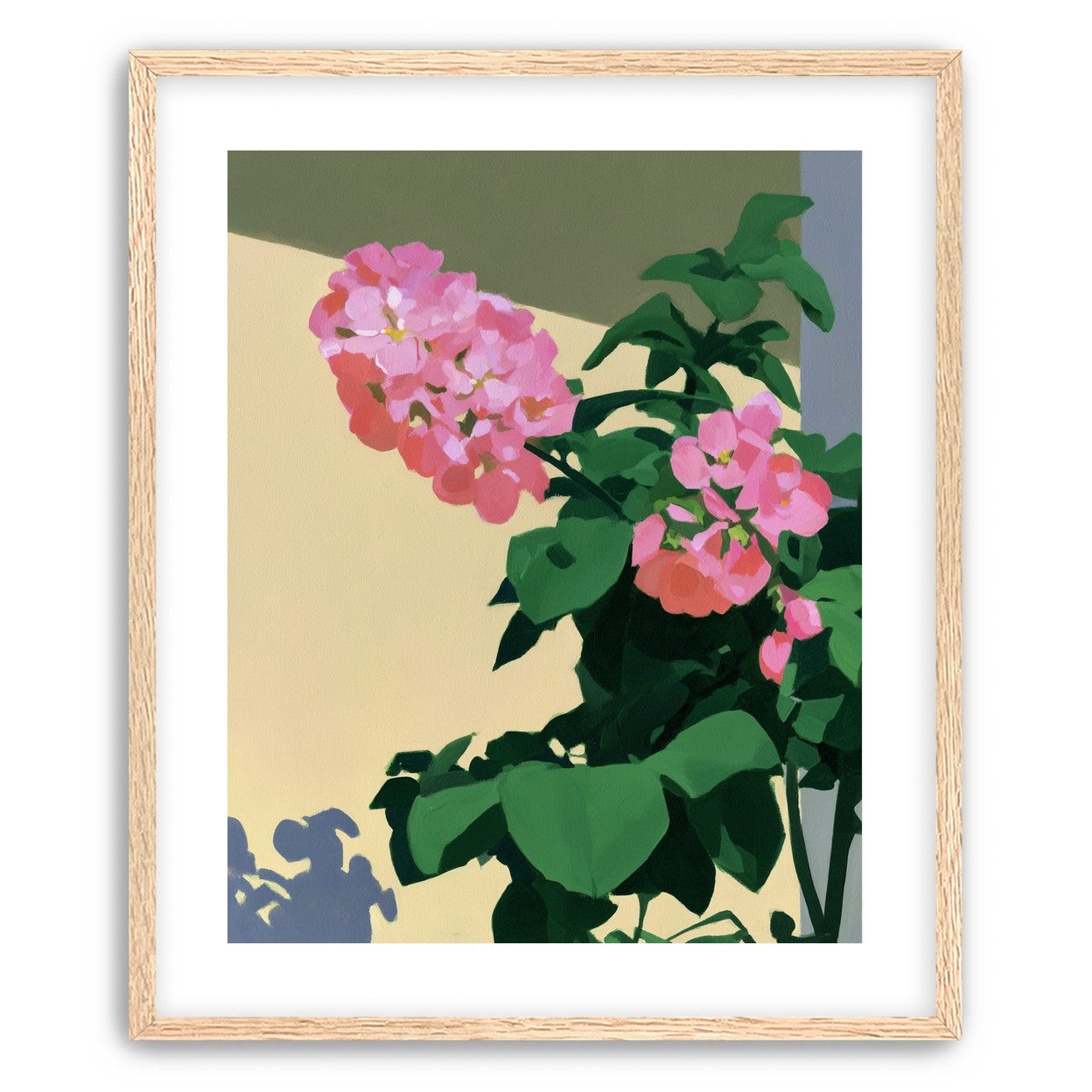 Pink blooms in hard light