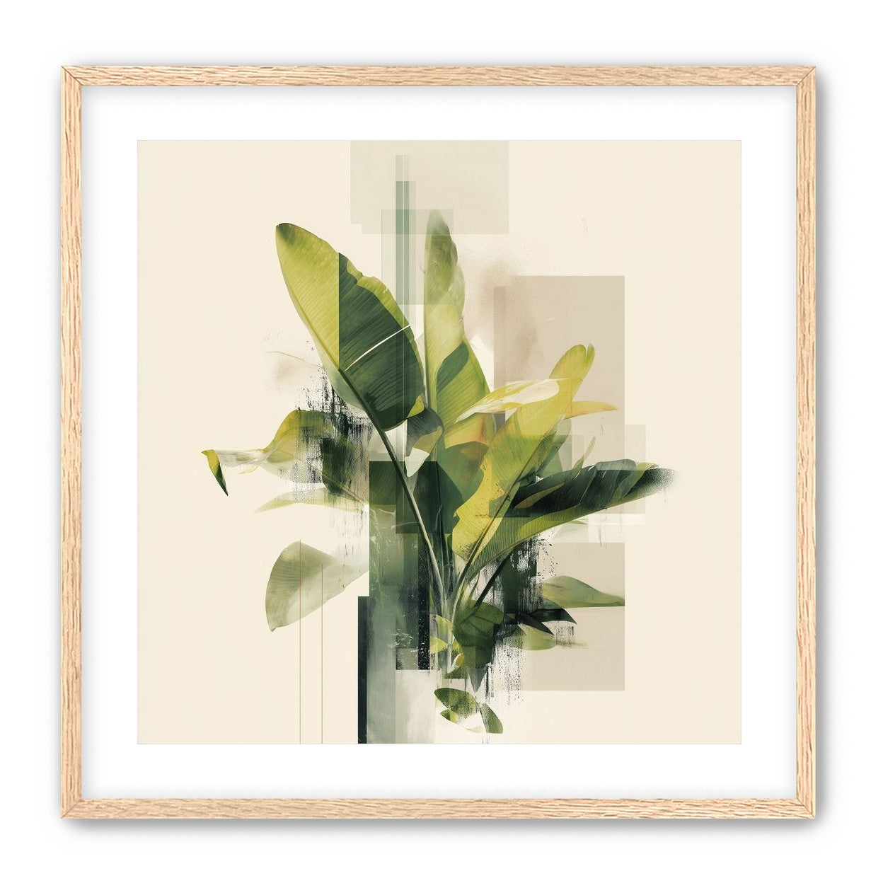 Green leaves among glassy blocks