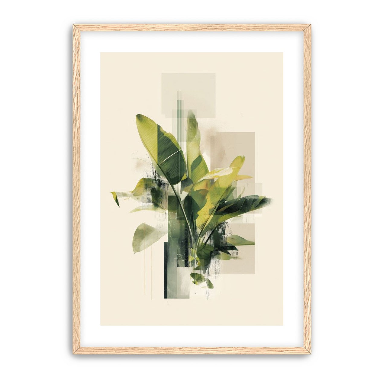Green leaves among glassy blocks