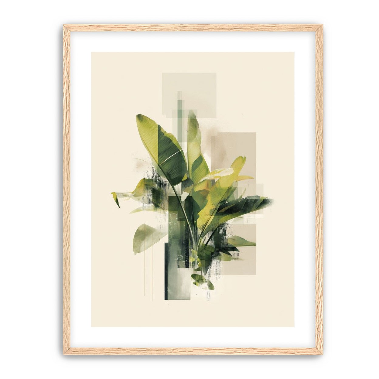 Green leaves among glassy blocks