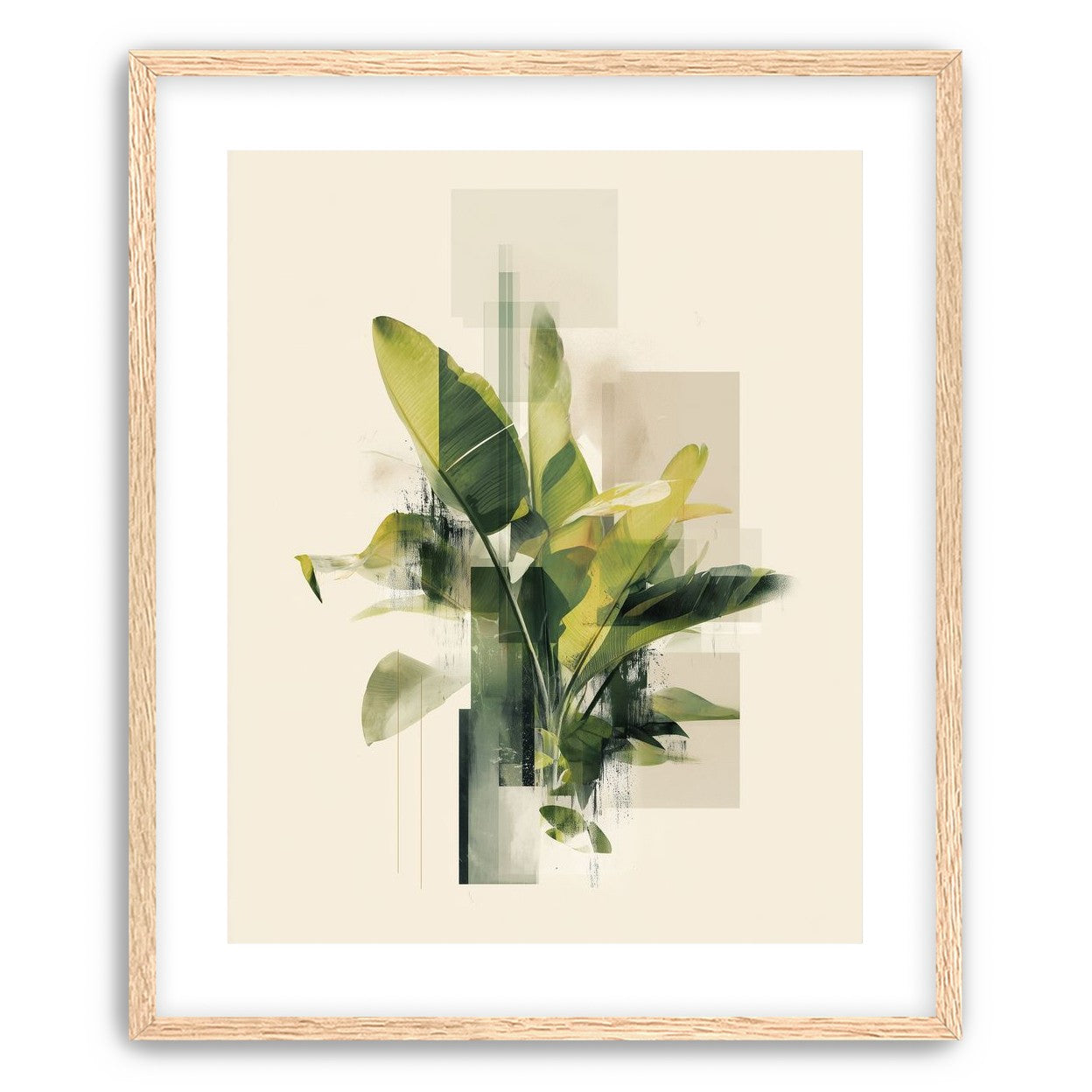 Green leaves among glassy blocks