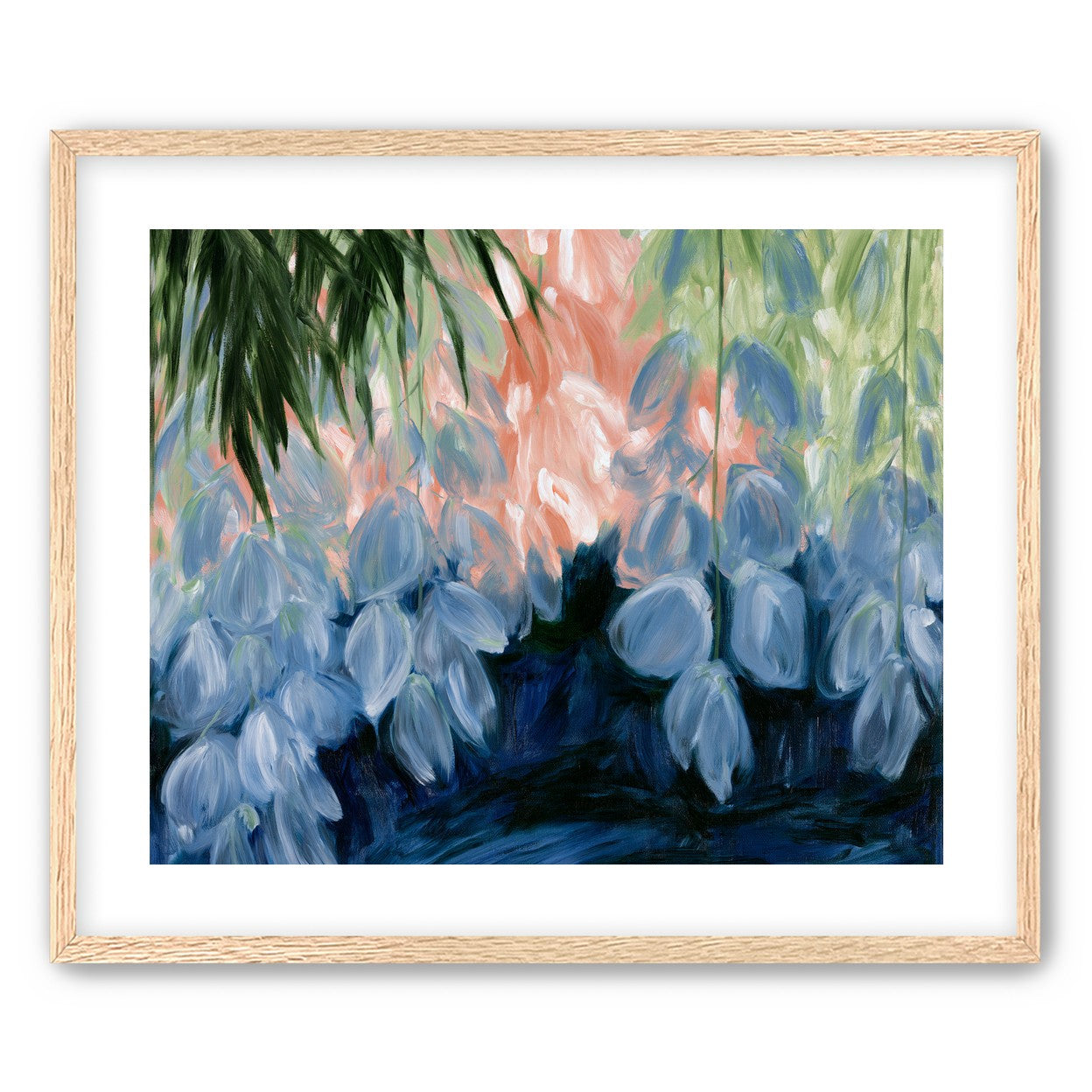 Blue flowers under green leaves