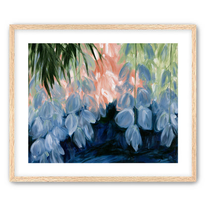 Blue flowers under green leaves
