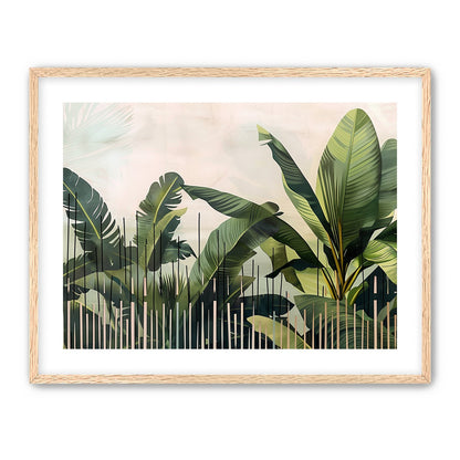 Tropical leaves behind black bars