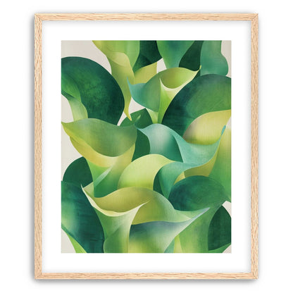 Overlapping curled green leaves