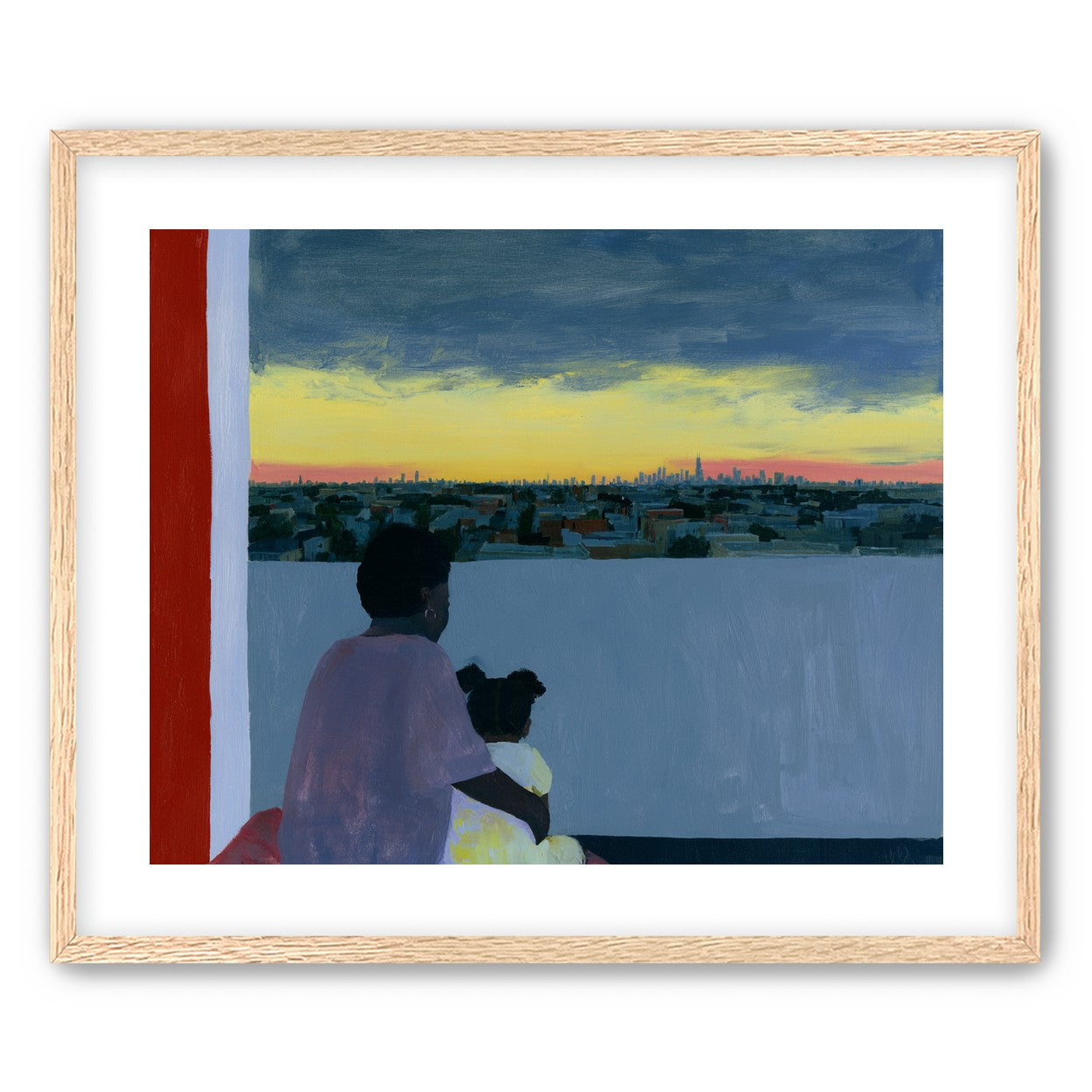City lights beyond the parapet