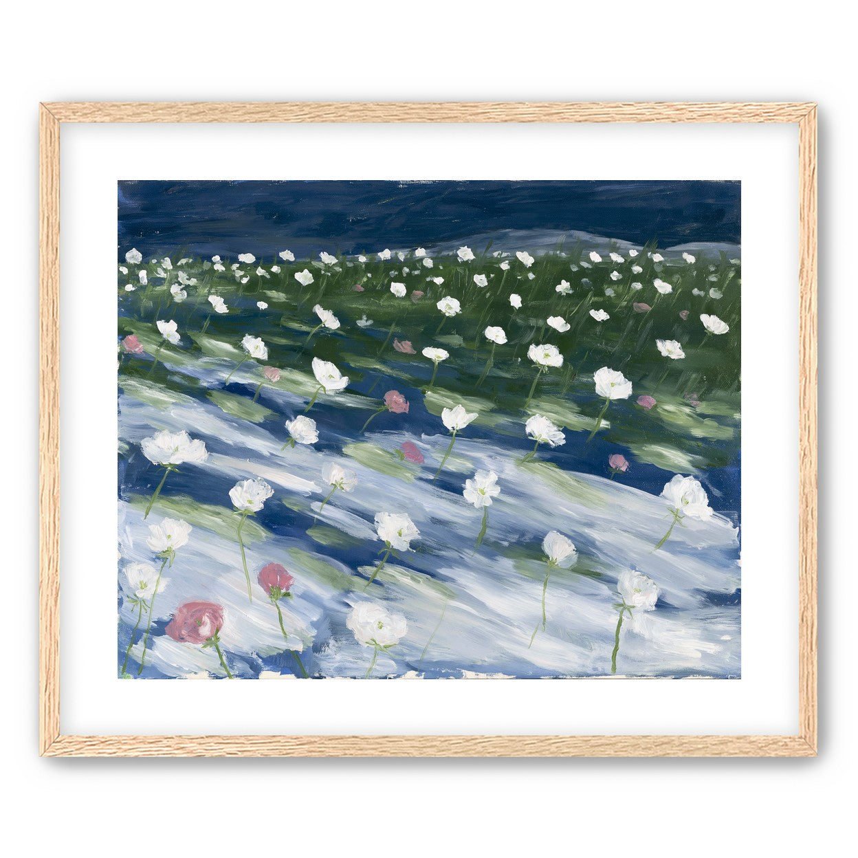 White flowers in wind streaks