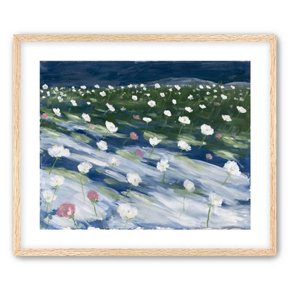 White flowers in wind streaks
