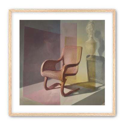 Cane chair within color panes