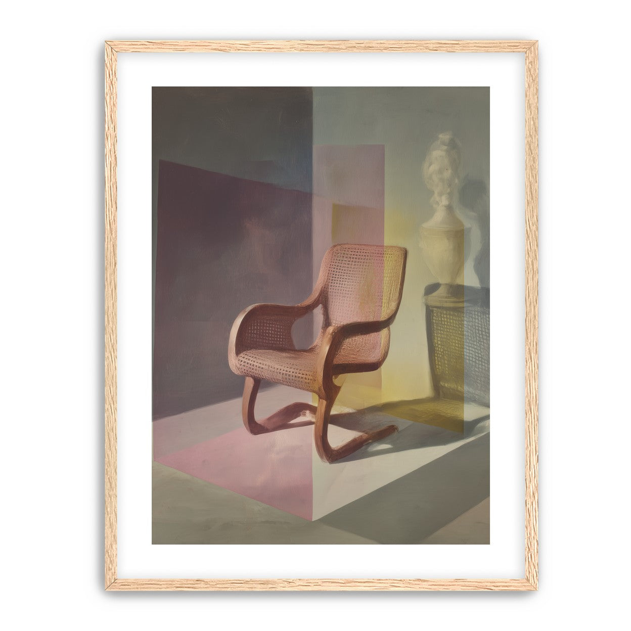 Cane chair within color panes