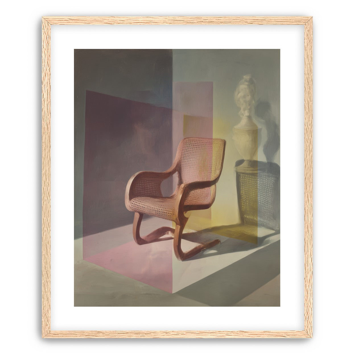 Cane chair within color panes