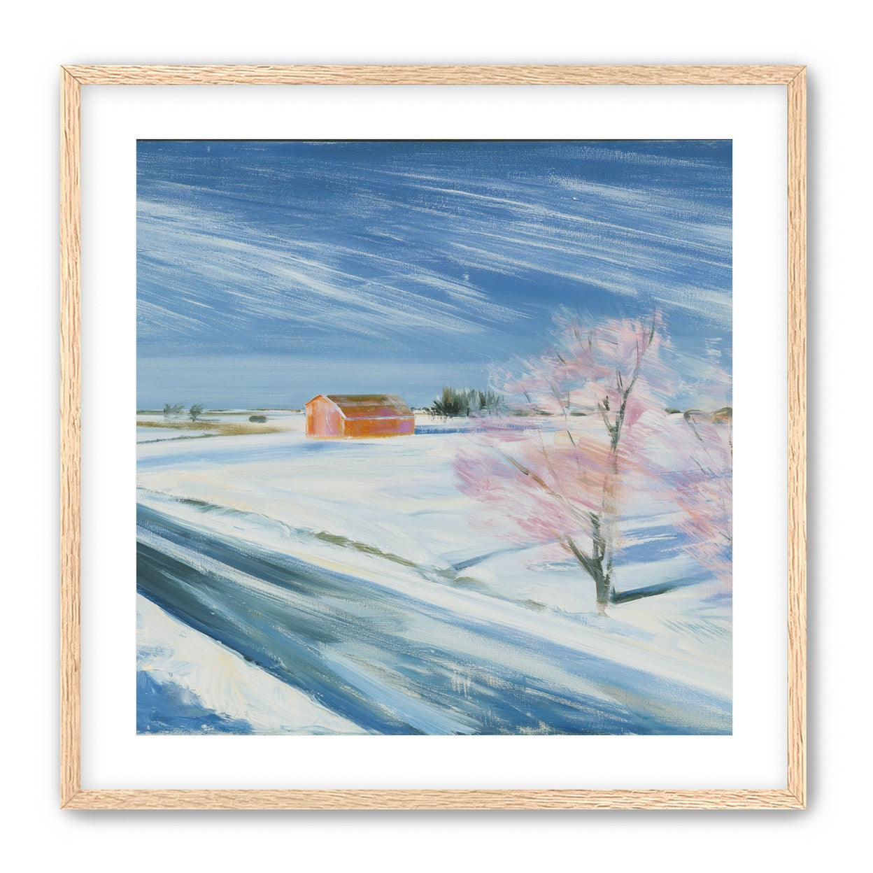 Orange barn beyond the road