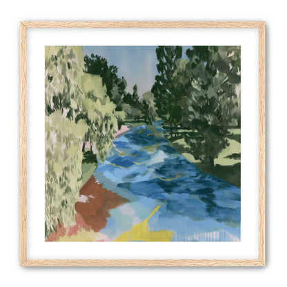 Blue bend under pines