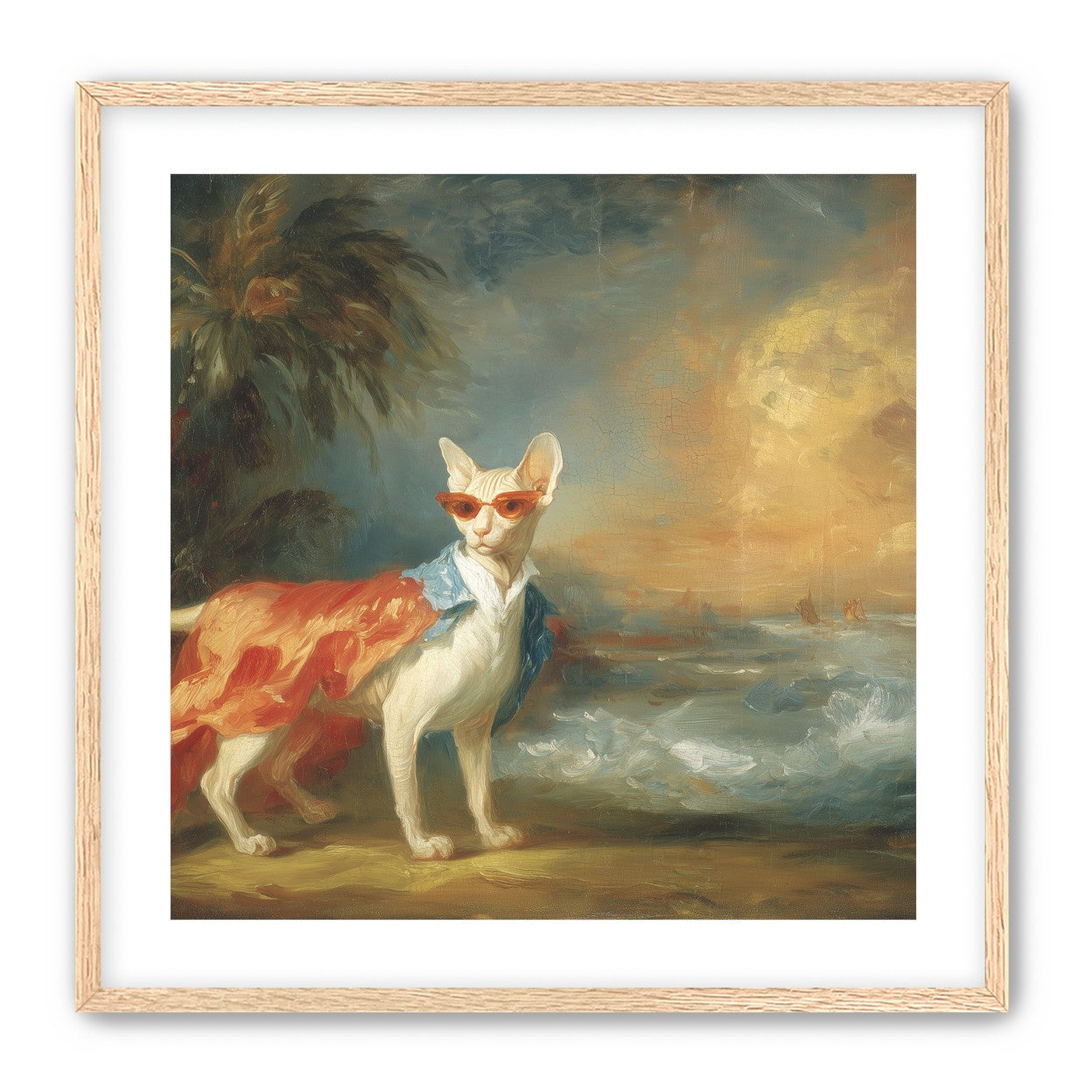 Sunglasses cat at the shore