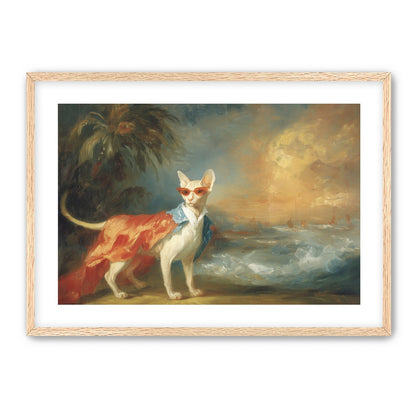 Sunglasses cat at the shore