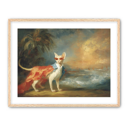 Sunglasses cat at the shore