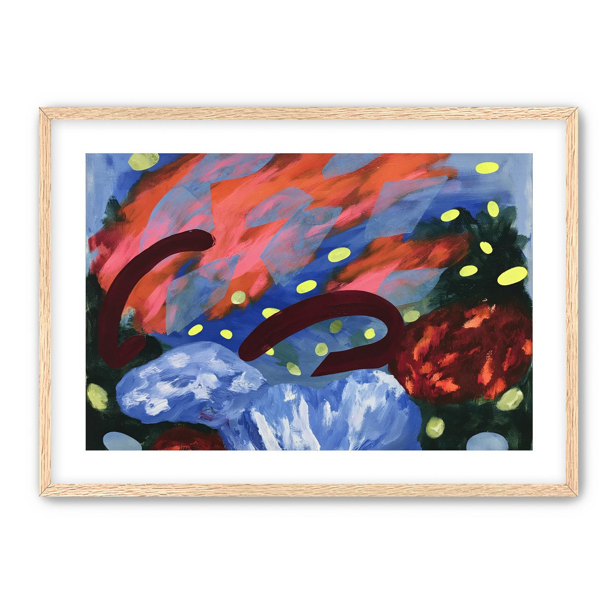 Layered brushstrokes with yellow ovals