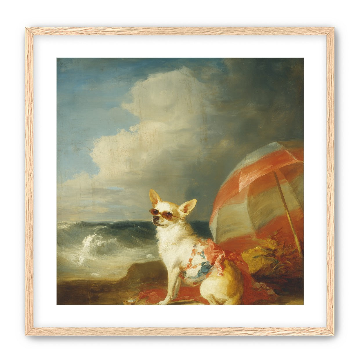 Red shade over seaside dog