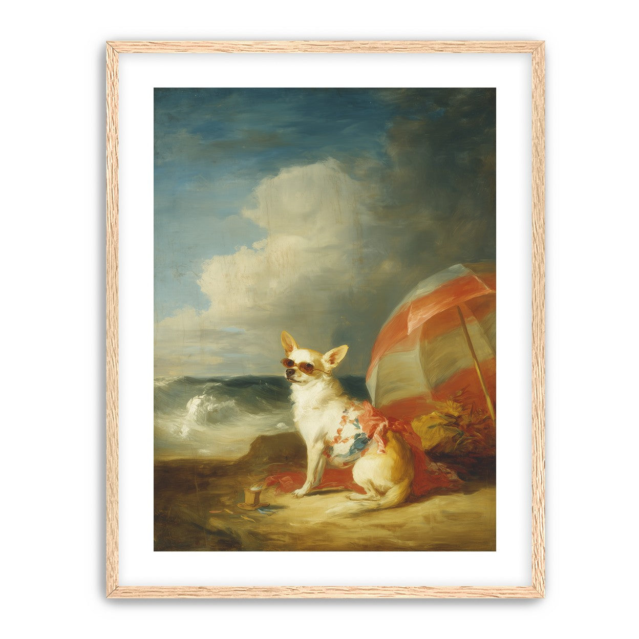Red shade over seaside dog