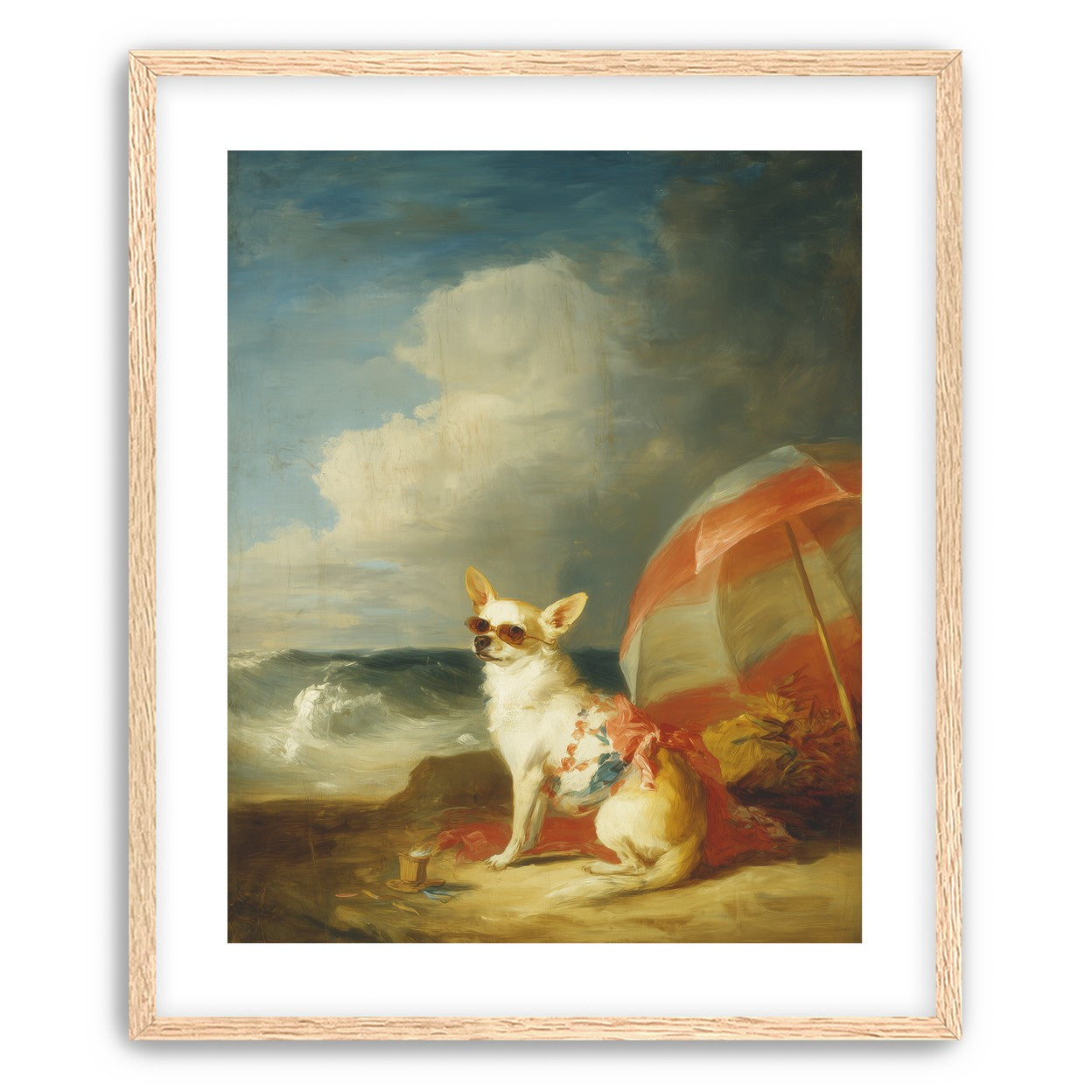 Red shade over seaside dog