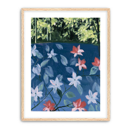 Coral flowers on dark water
