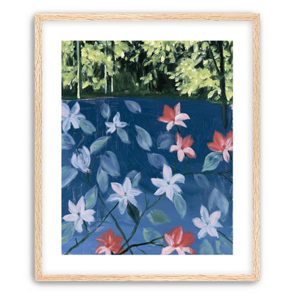 Coral flowers on dark water