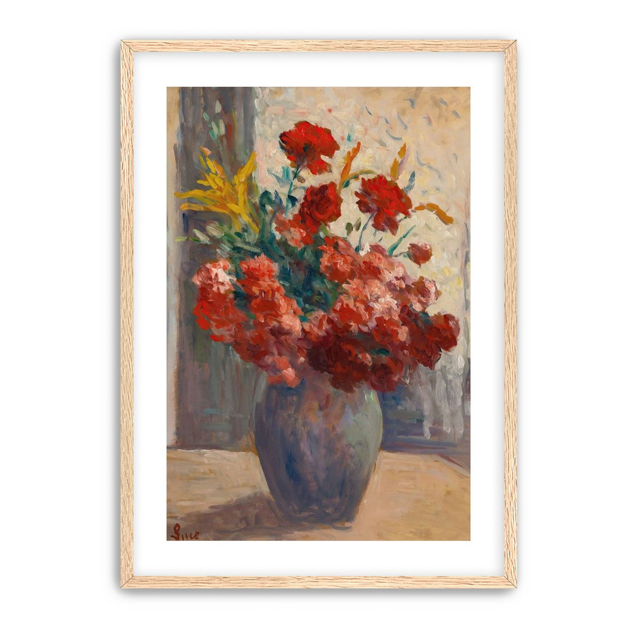 Flowers within a tall vase