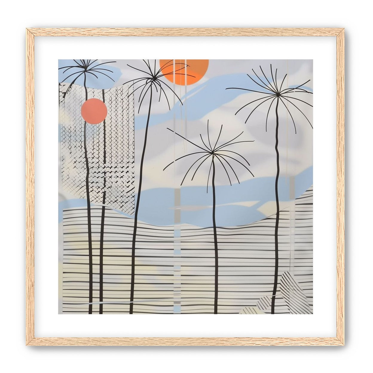 Two suns over striped hills