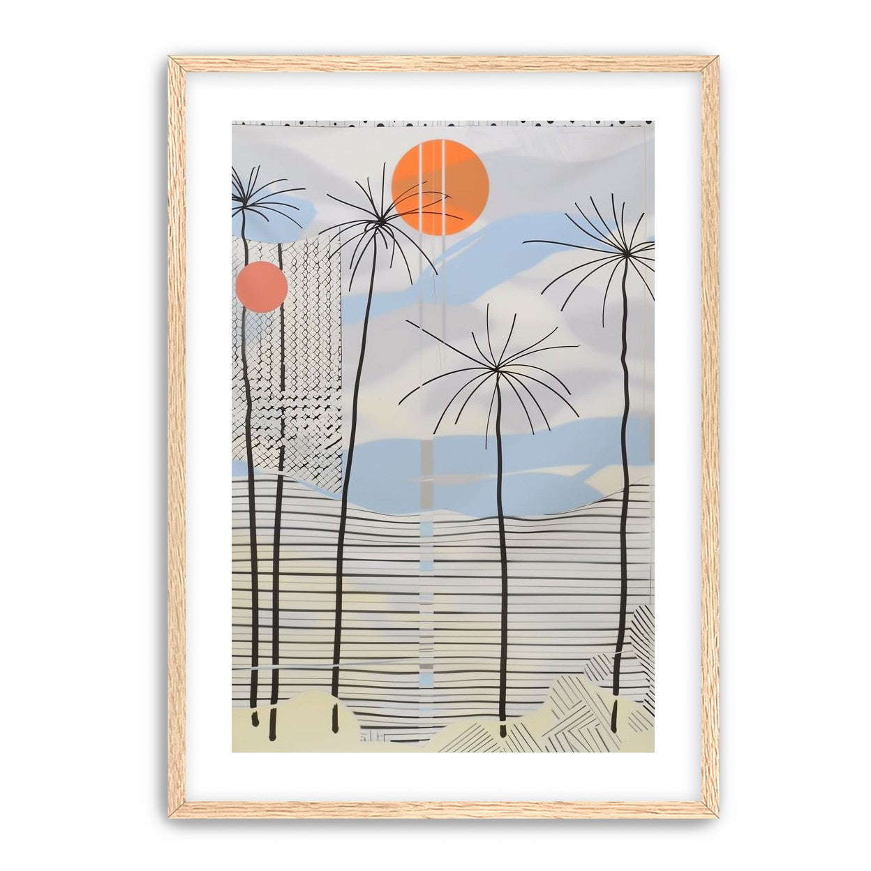 Two suns over striped hills