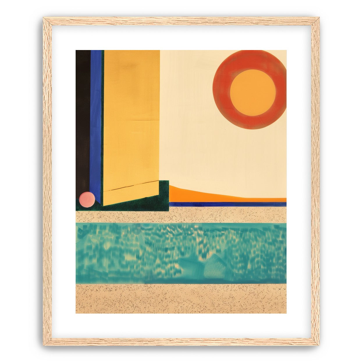 Red sun over turquoise water