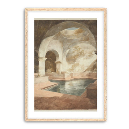 Courtyard pool beneath pale arches