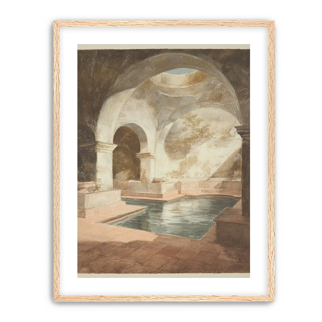 Courtyard pool beneath pale arches