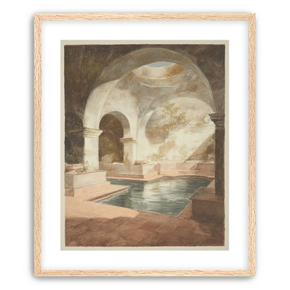 Courtyard pool beneath pale arches