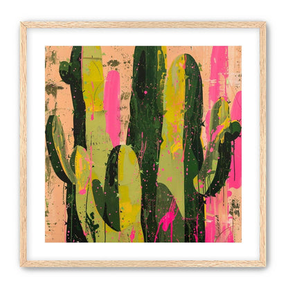 Cacti among pink splatters