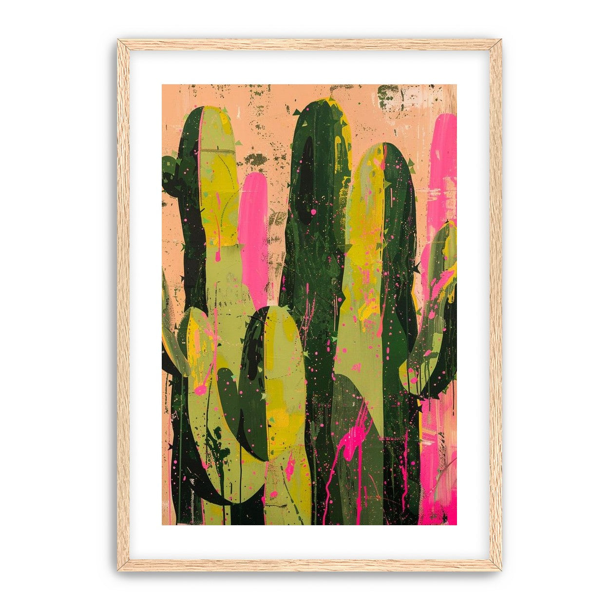 Cacti among pink splatters