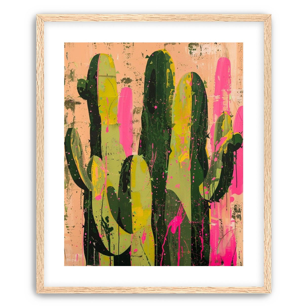 Cacti among pink splatters