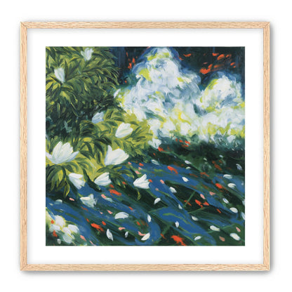 White petals on blue water