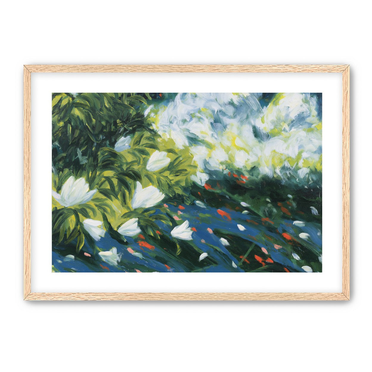 White petals on blue water