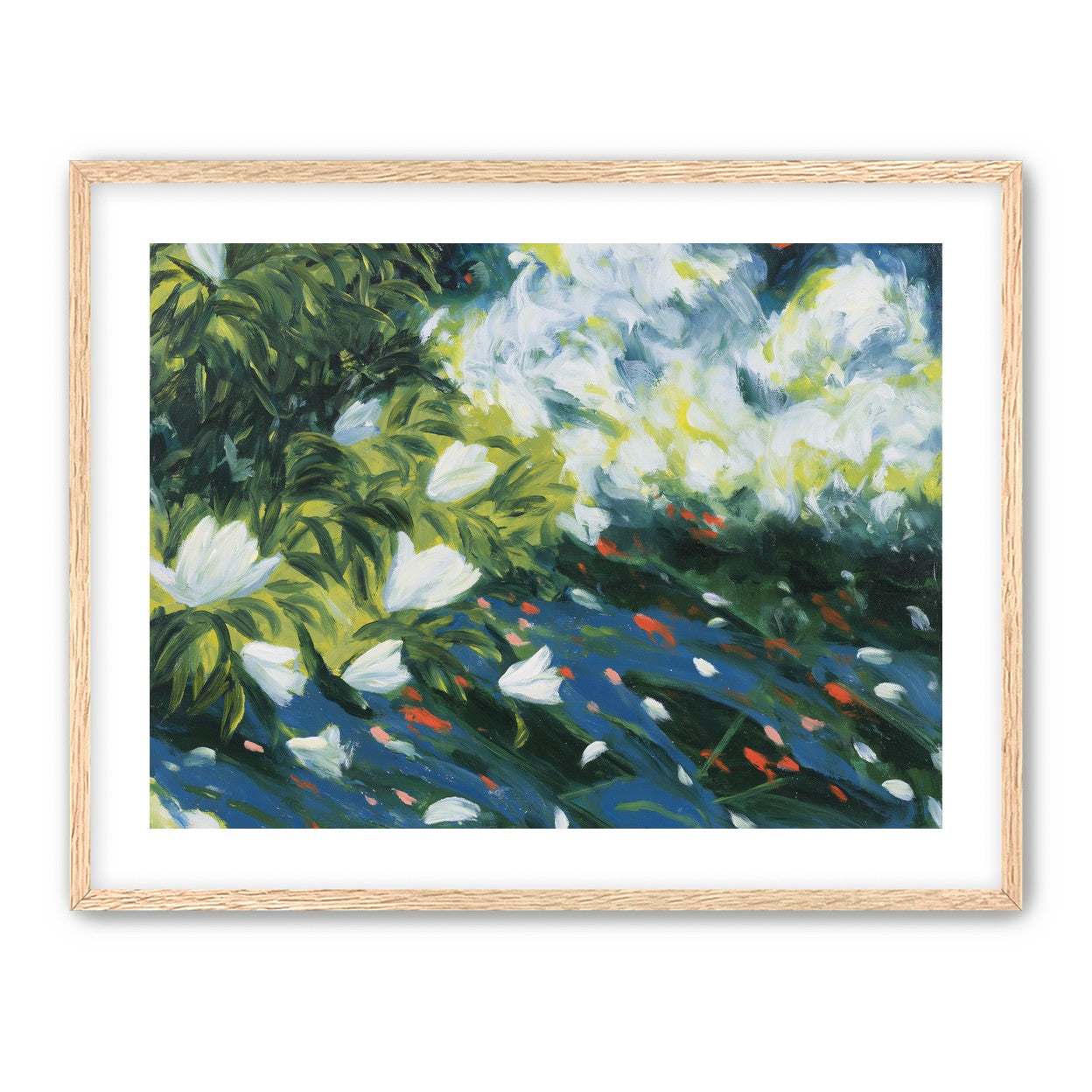 White petals on blue water