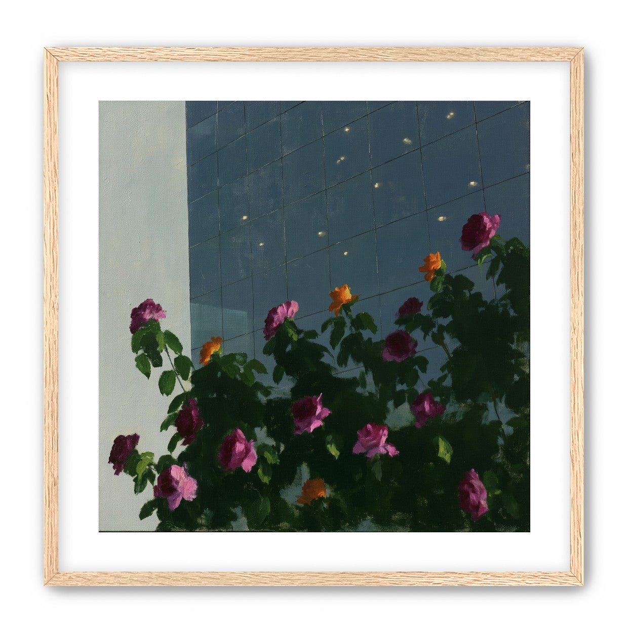 Flowers against the glass tower