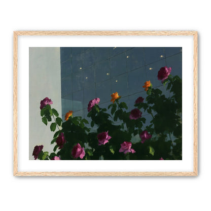 Flowers against the glass tower