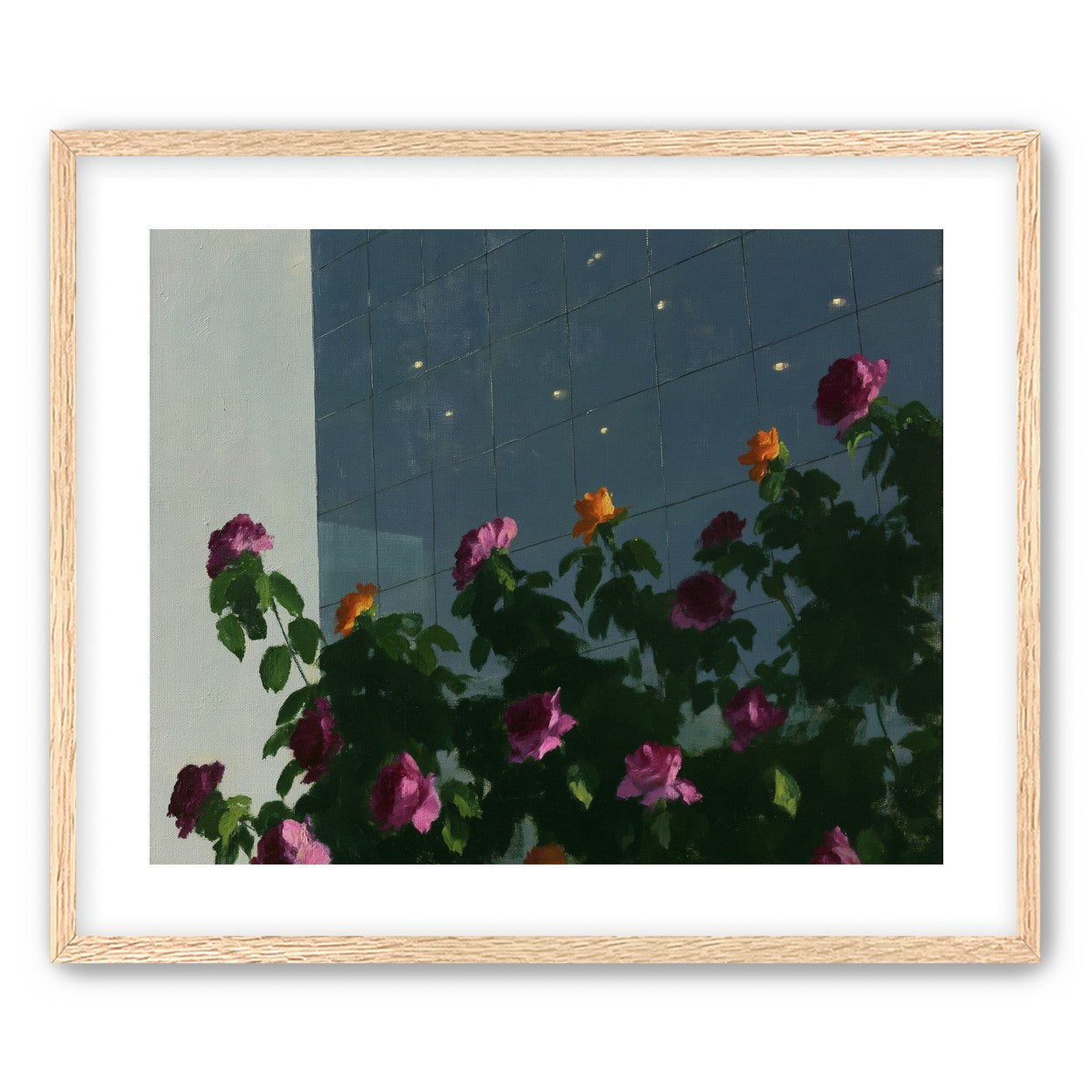 Flowers against the glass tower